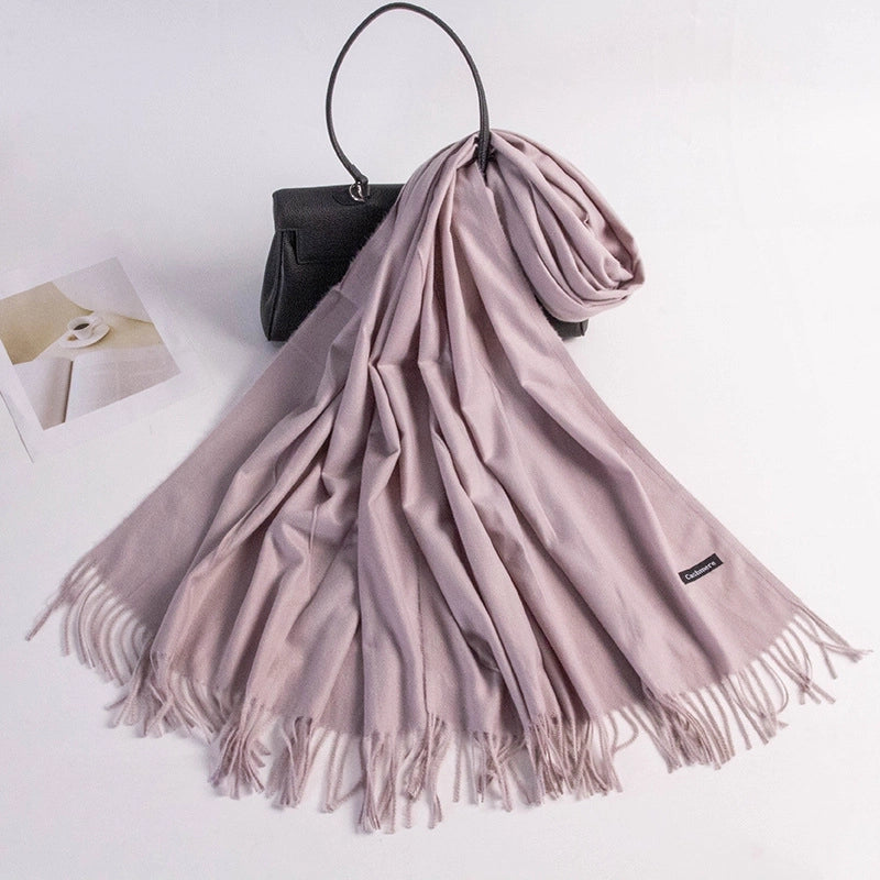 Autumn And Winter New Annual Meeting Cashmere Scarf Women's Tassel Shawl Padded Scarf Warm Solid Color Scarf