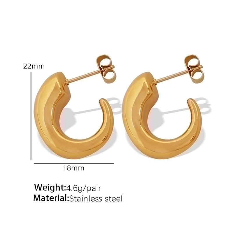 1 Pair Retro C Shape Plating Titanium Steel 18K Gold Plated Ear Studs