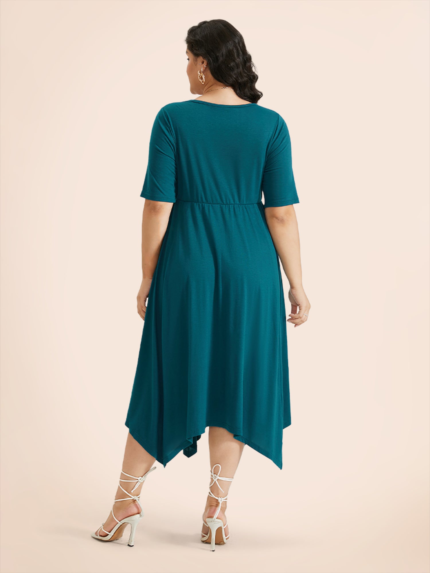 Solid Ruched Pocket Asymmetrical Hem Dress