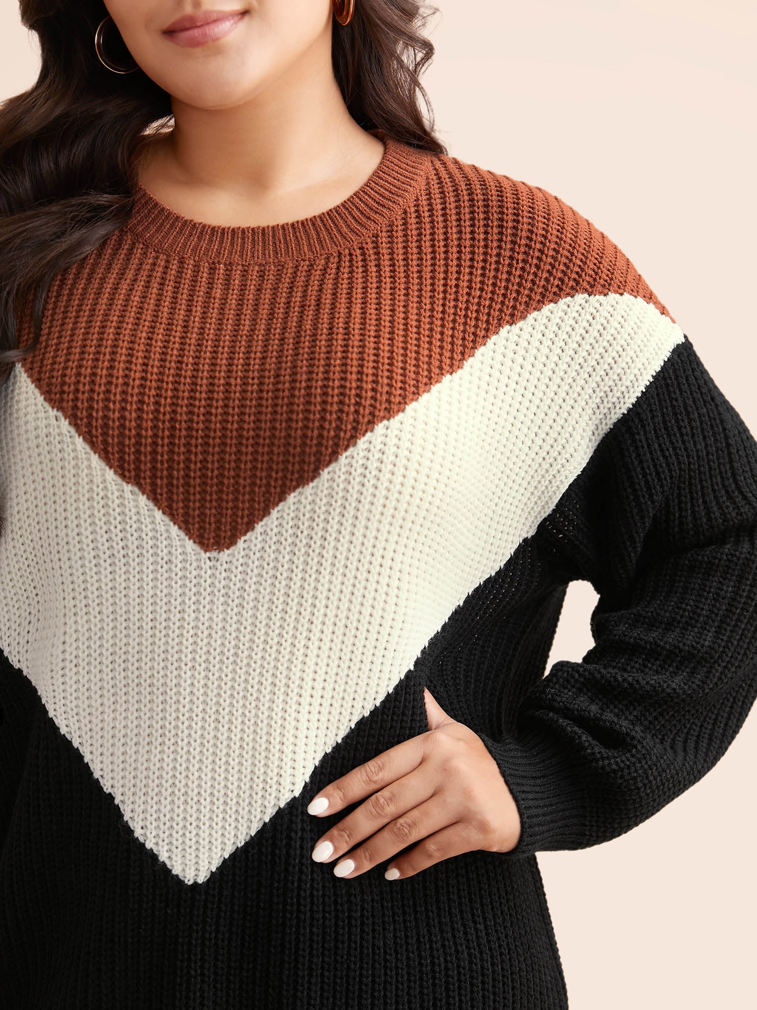 Colorblock Contrast Lantern Sleeve Pullover