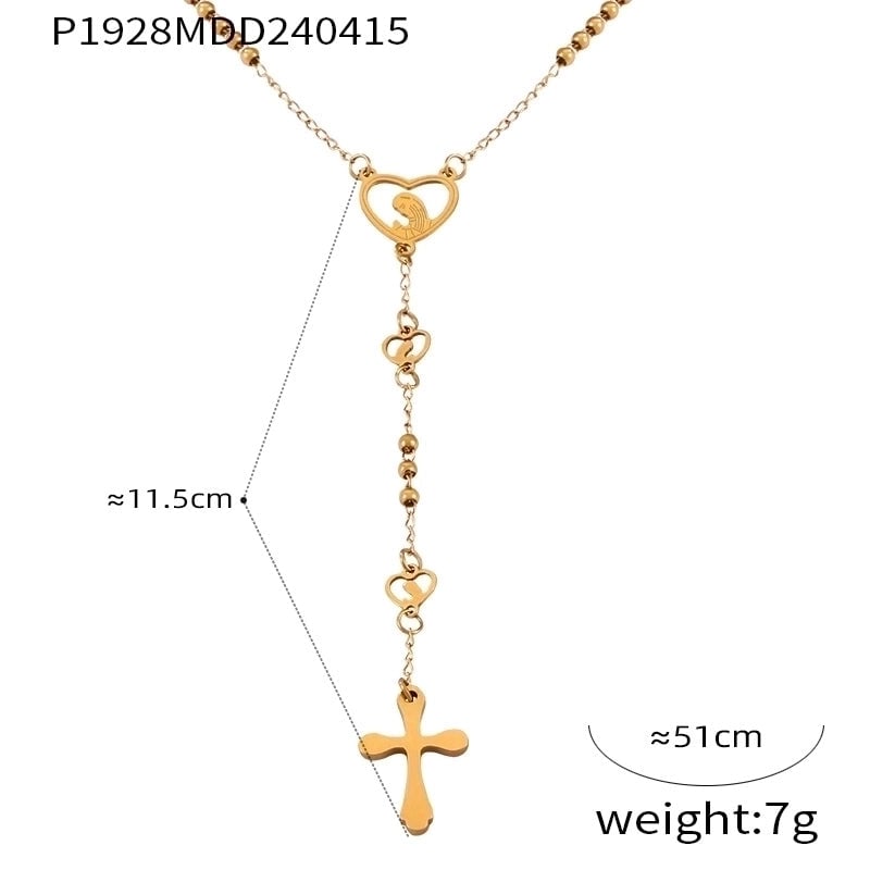 304 Stainless Steel 18K Gold Plated Casual Retro Minimalist Plating Cross Round Heart Shape Long Necklace