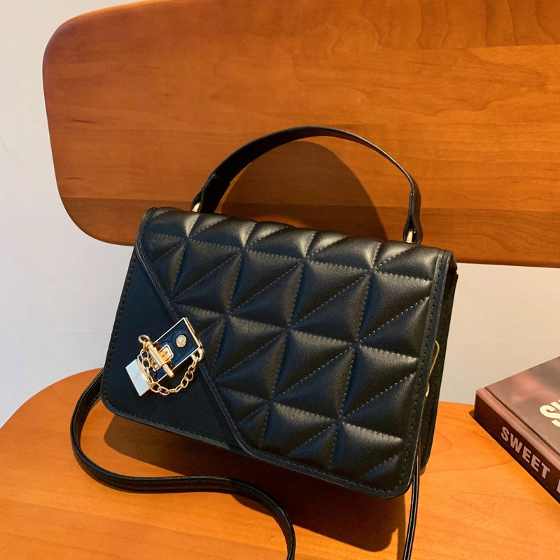 Women's Small Pu Leather Solid Color Basic Square Lock Clasp Handbag Crossbody Bag