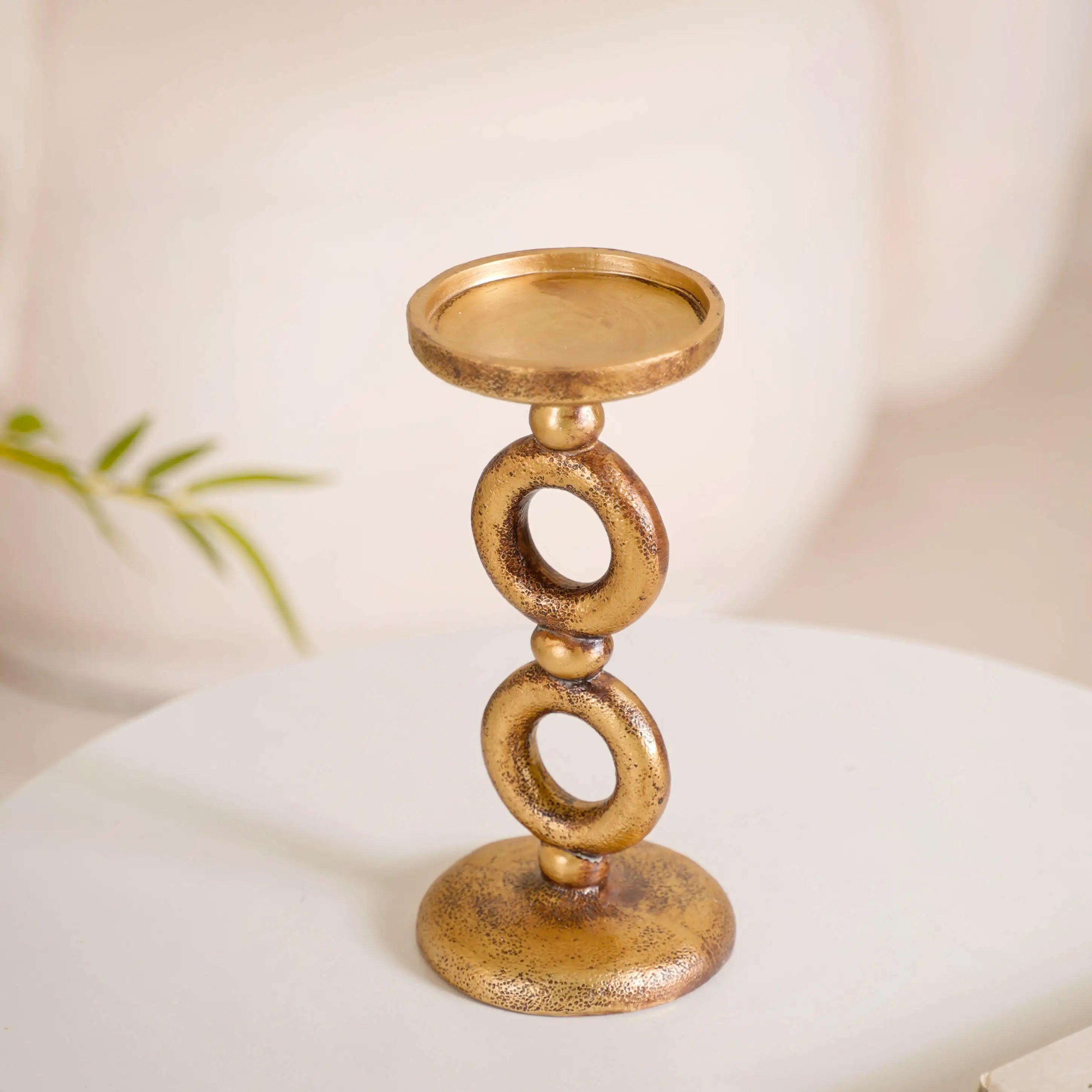 Antique Finish Rings Candle Stand Gold