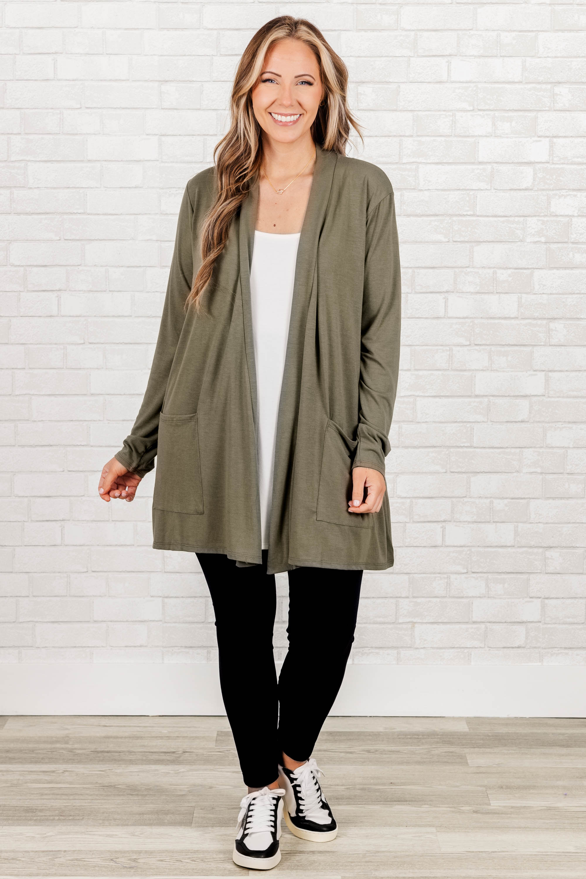 Kindness And Compassion Cardigan. Light Olive