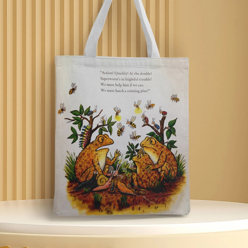 Women's Medium Canvas Frog Basic Classic Style Square Open Canvas Bag