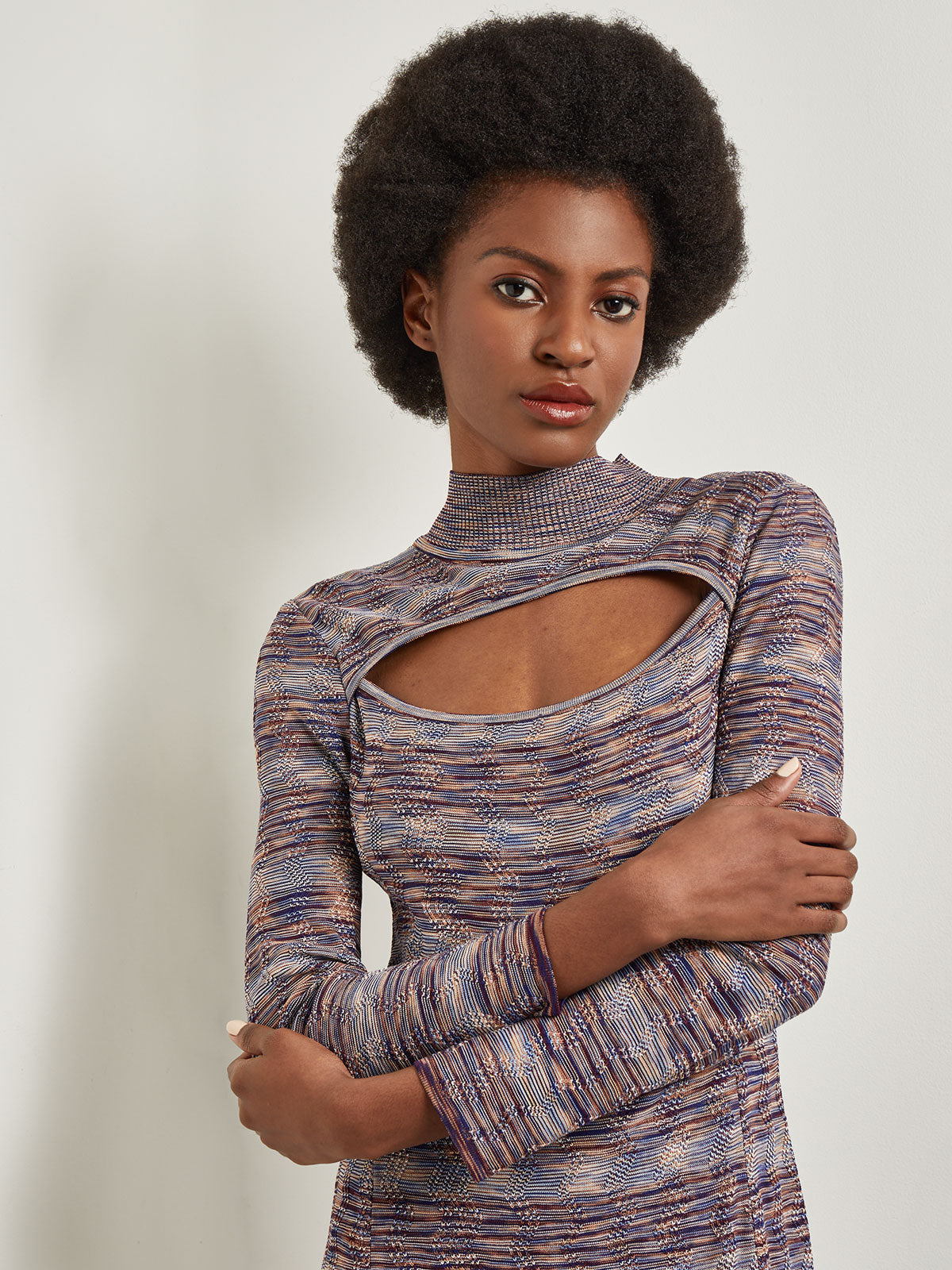 Modern Fit-and-Flare Melange Knit Cutout Midi Dress