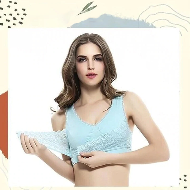 Wireless Front Cross Buckle Lace Lift Bra