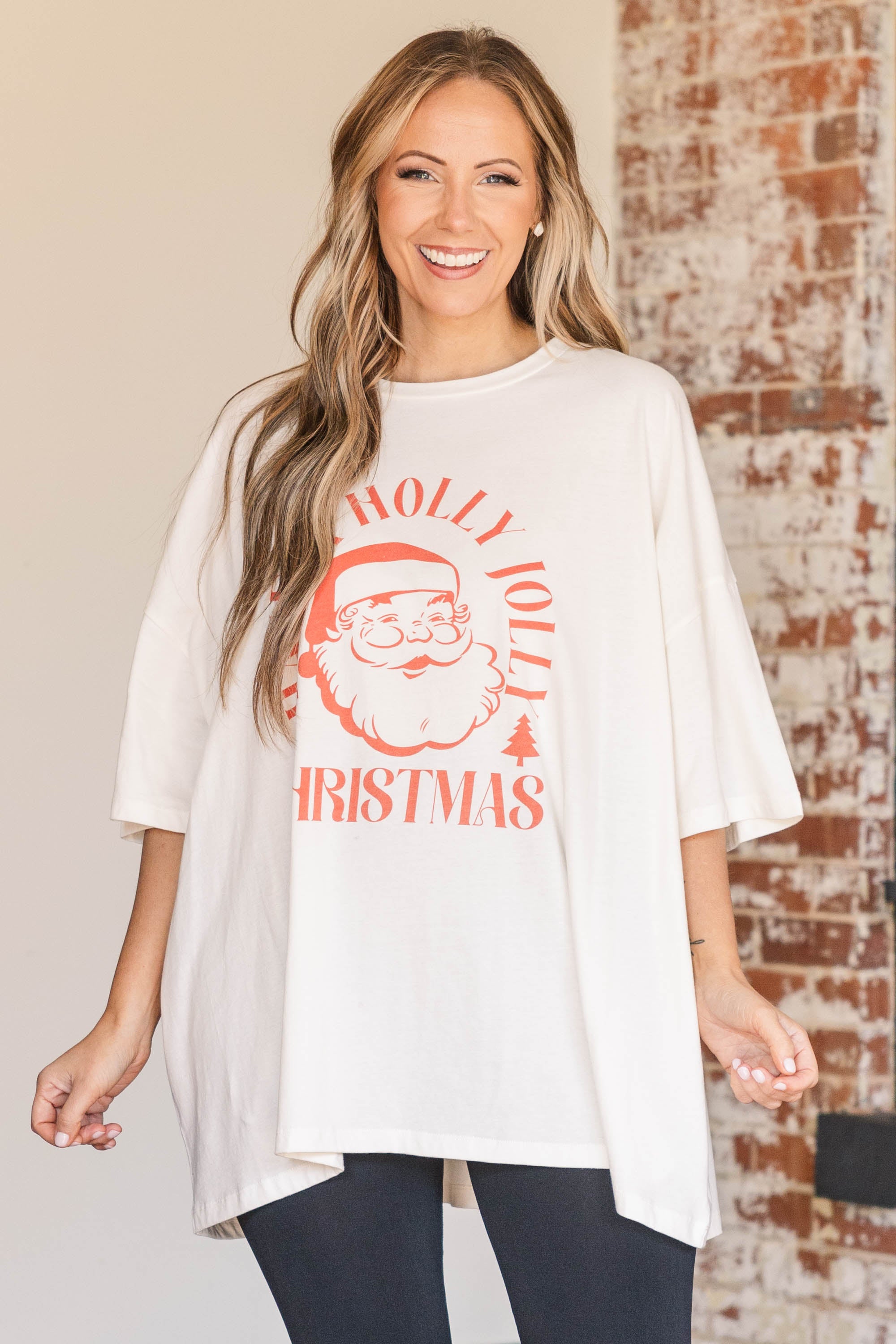 Have A Holly Jolly Christmas Boyfriend Tee. Ivory