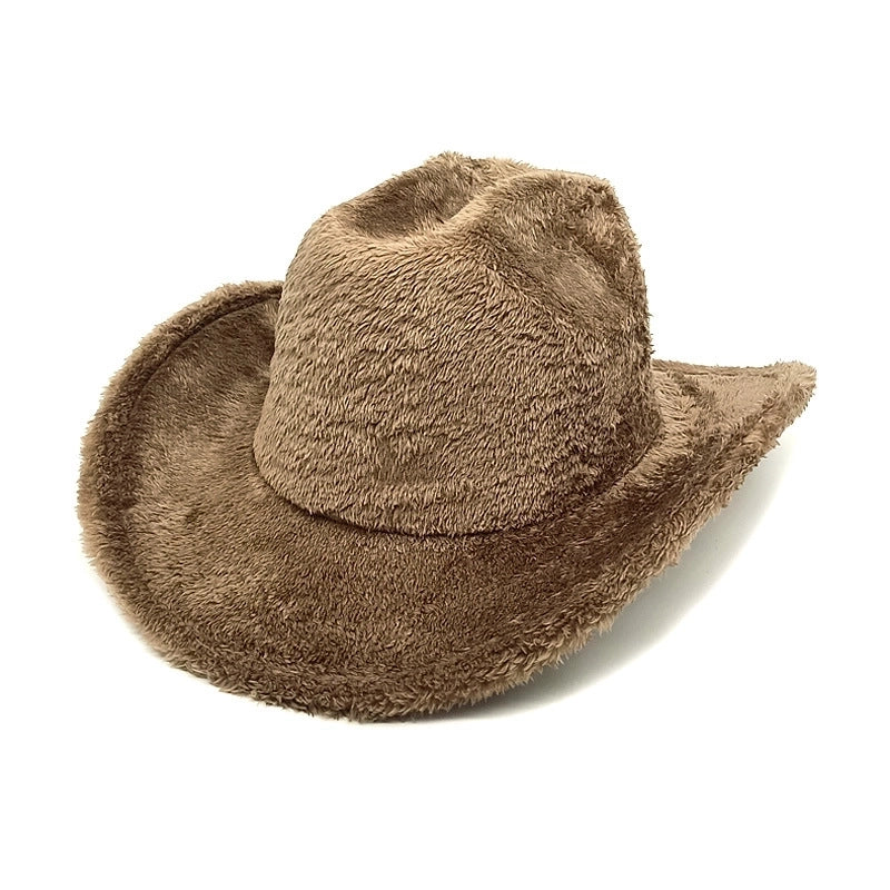 Unisex Cowboy Style Minimalist Solid Color Wide Eaves Fedora Hat