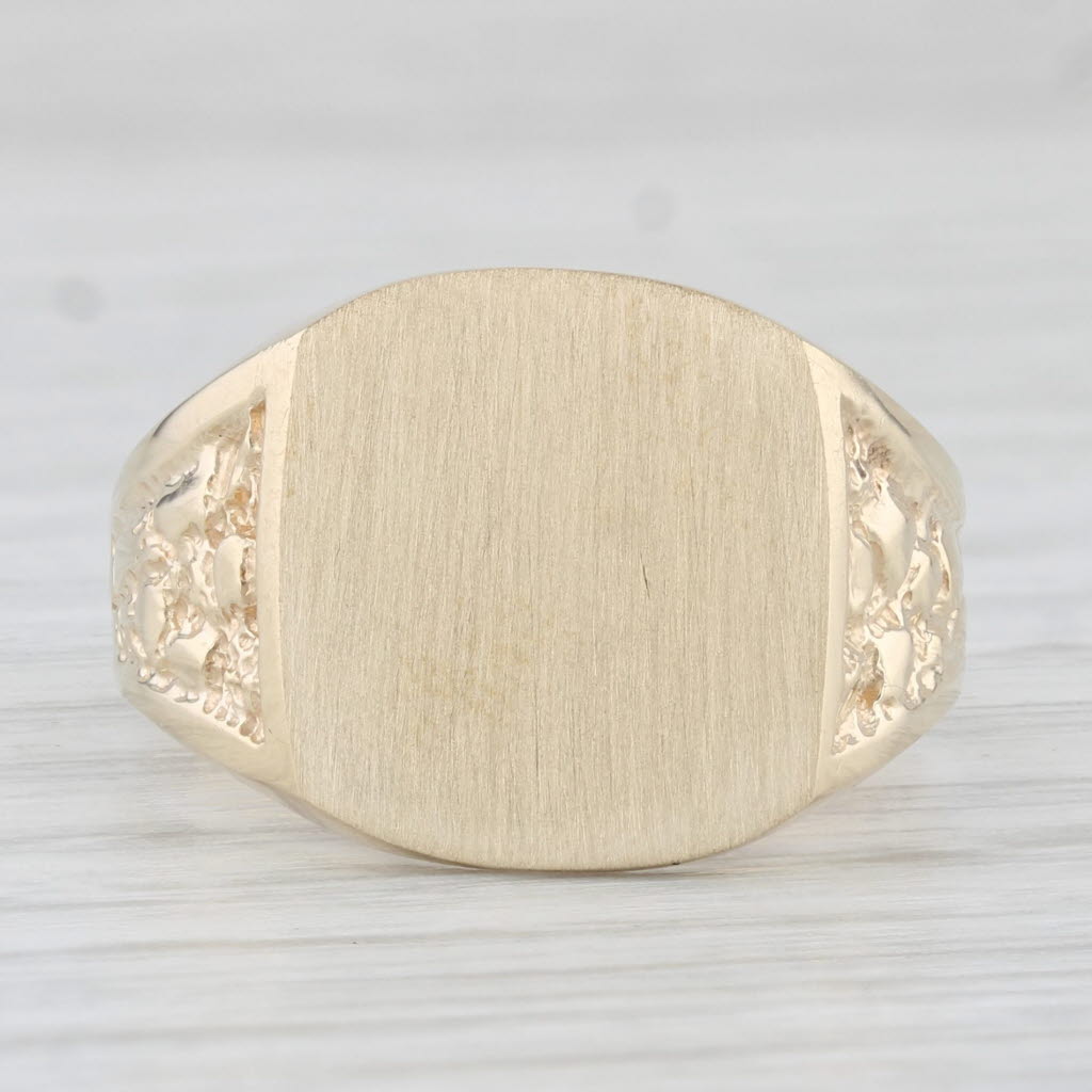 Engravable Signet Ring 10k Yellow Gold Nugget Band Size 10 Men's