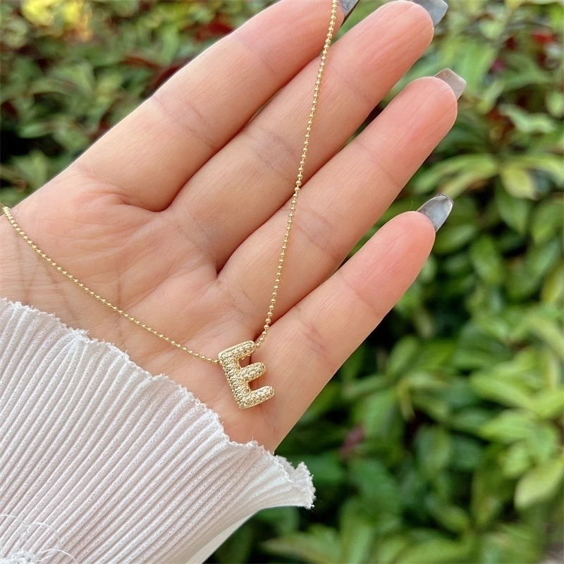 Copper 18K Gold Plated Inlay Letter Zircon Pendant Necklace