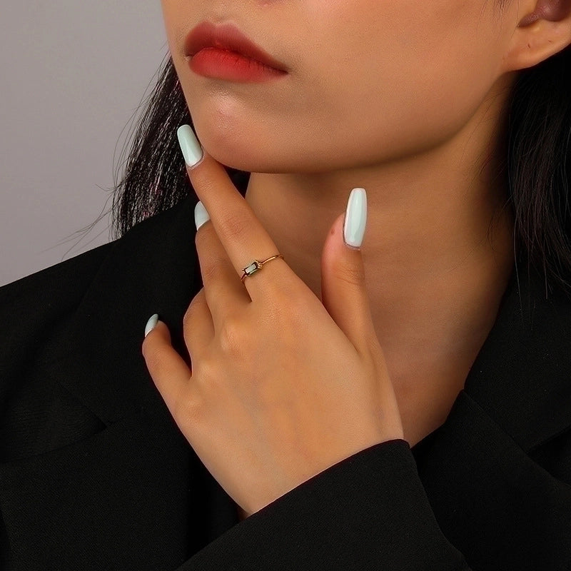 Silver Zircon Rectangle Open Ring