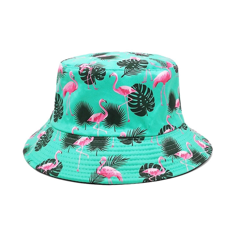 Unisex Casual Minimalist Leaves Flamingo Printing Wide Eaves Bucket Hat