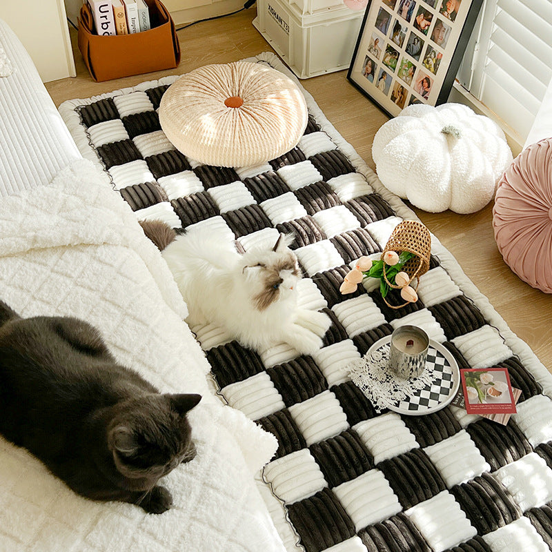 🔥Hot Sale🔥👉🐶Cream-coloured Large Plaid Square Pet Mat Bed Couch Cover🐱