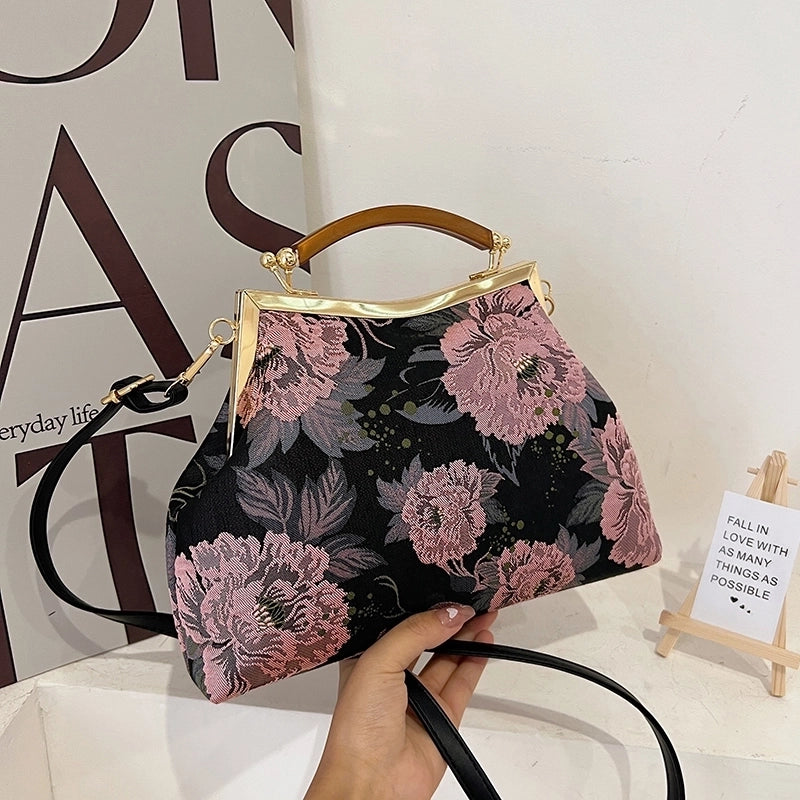 Autumn New Printing Cheongsam Bags Women's Elegant Retro Clip Handbag Ancient Style Small Bag Hand Holding Mom Style Bag