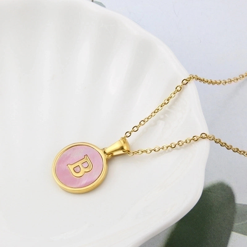 Minimalist Letter Titanium Steel Shell 18K Gold Plated Plating Inlaid Shell Necklace