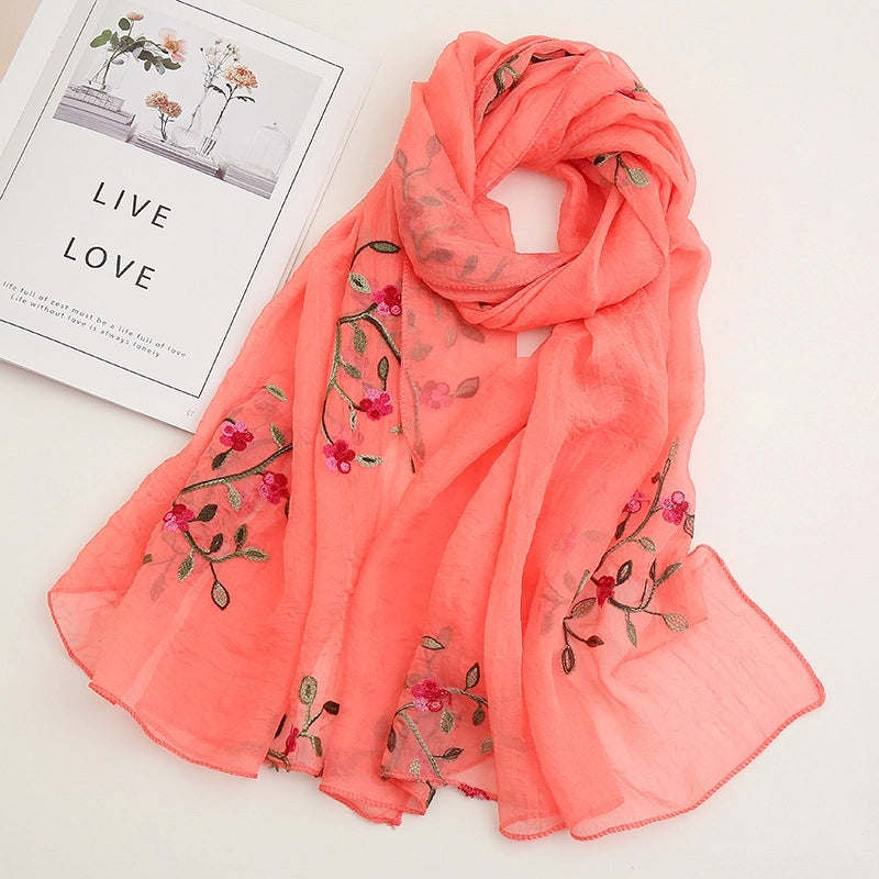Fashion Flower Chiffon Embroidery Chiffon Scarves