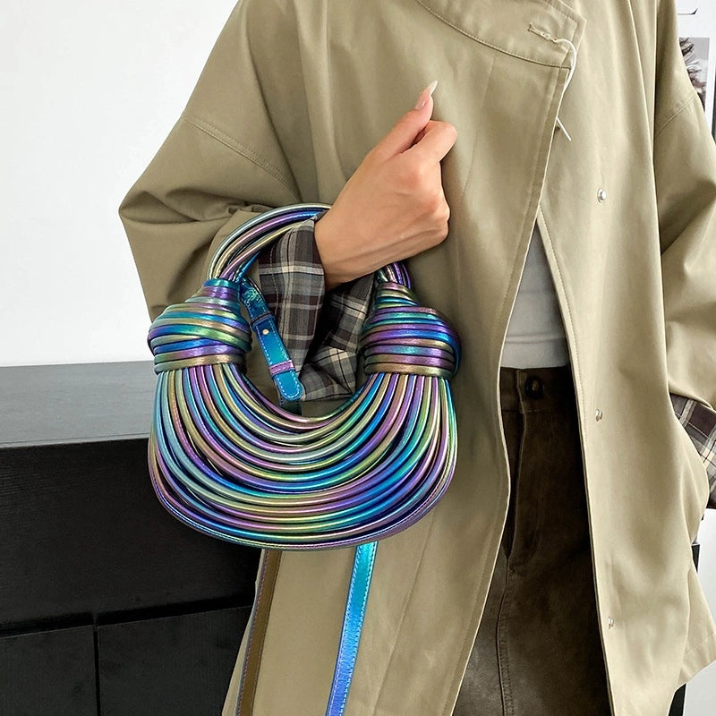New Arrival Hand-Woven Pull-up Women's Bag Multi-Color Texture Shoulder Underarm Bag Messenger Bag