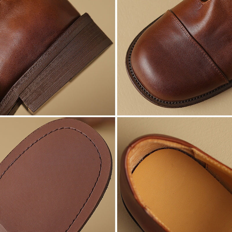 Vintage Leather T-strap Mary Jane Shoes For Women Round Toe in Coffee/Brown