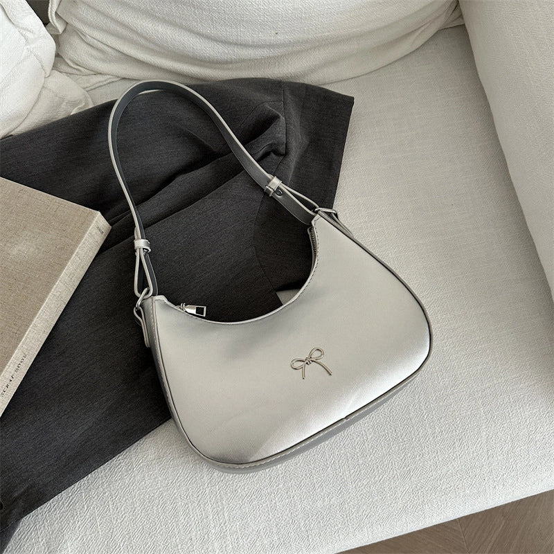 Women's Large Pu Leather Solid Color Bow Knot Streetwear Square Zipper Shoulder Bag