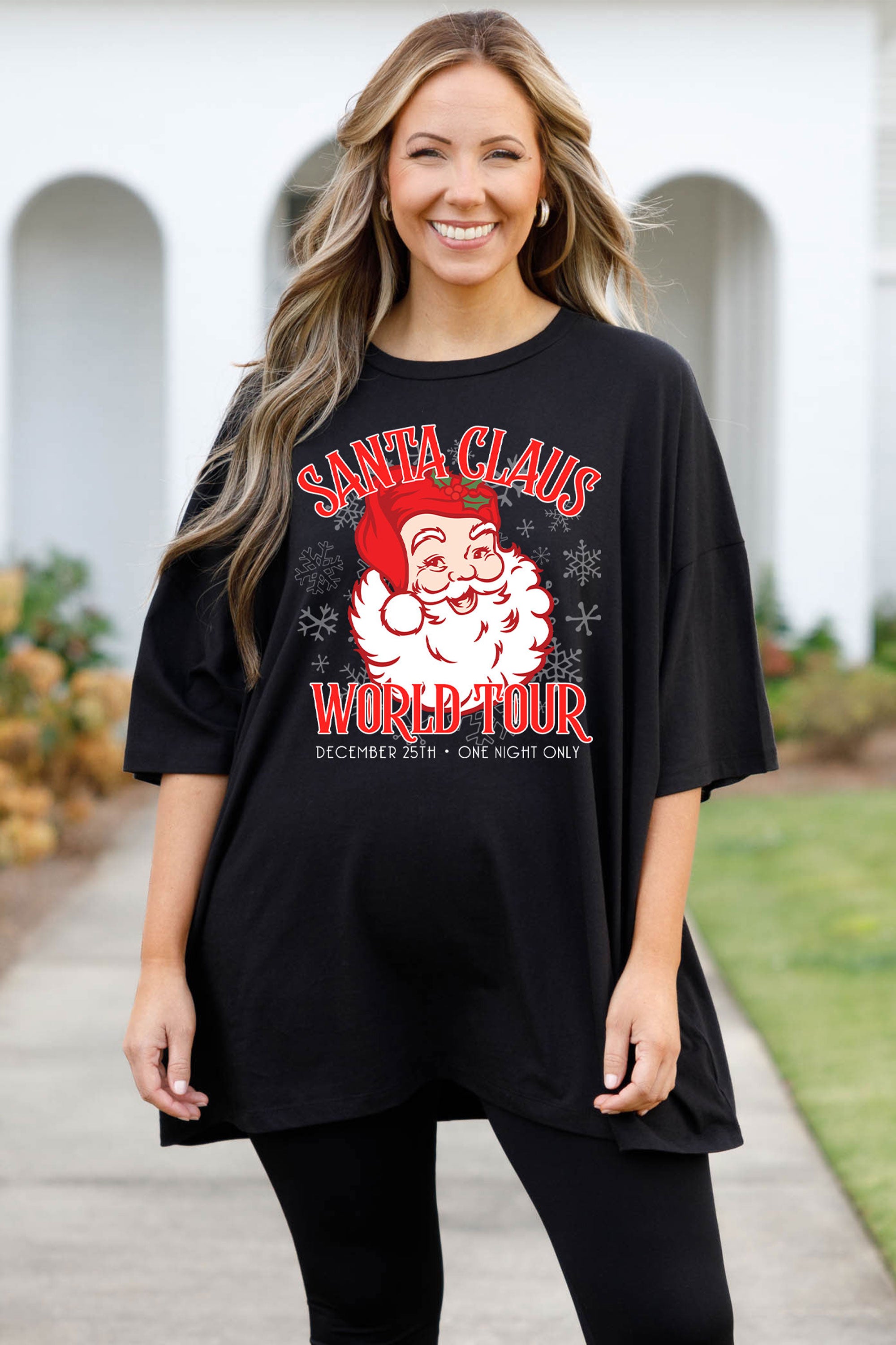 Santa's World Tour Boyfriend Tee. Black