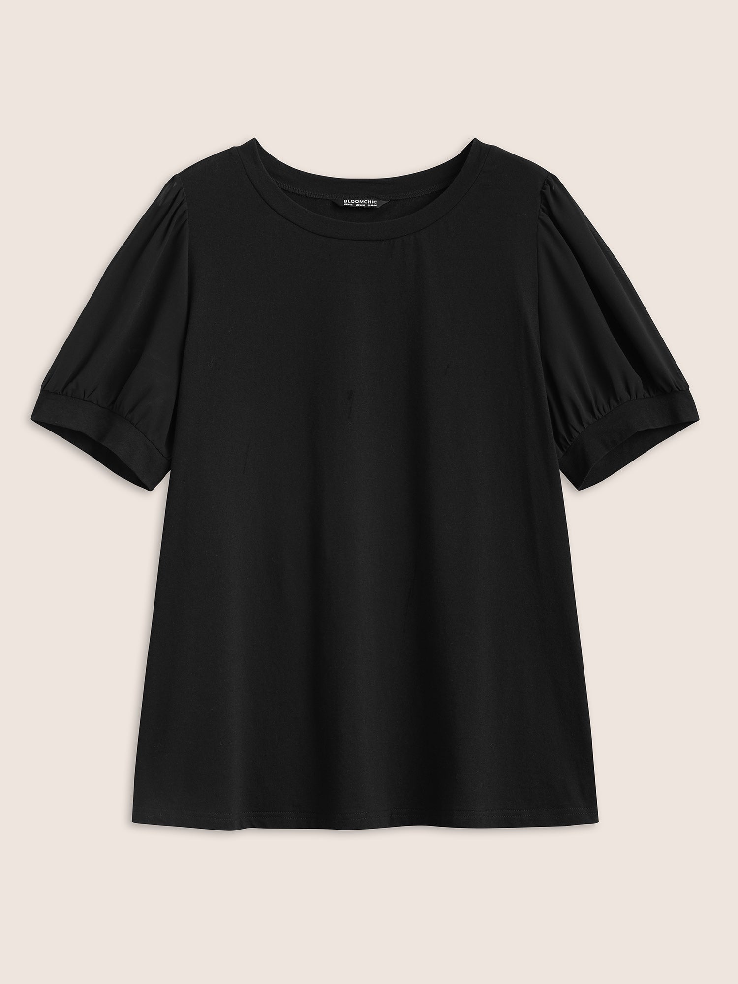 Solid Chiffon Patchwork Puff Sleeve T-shirt