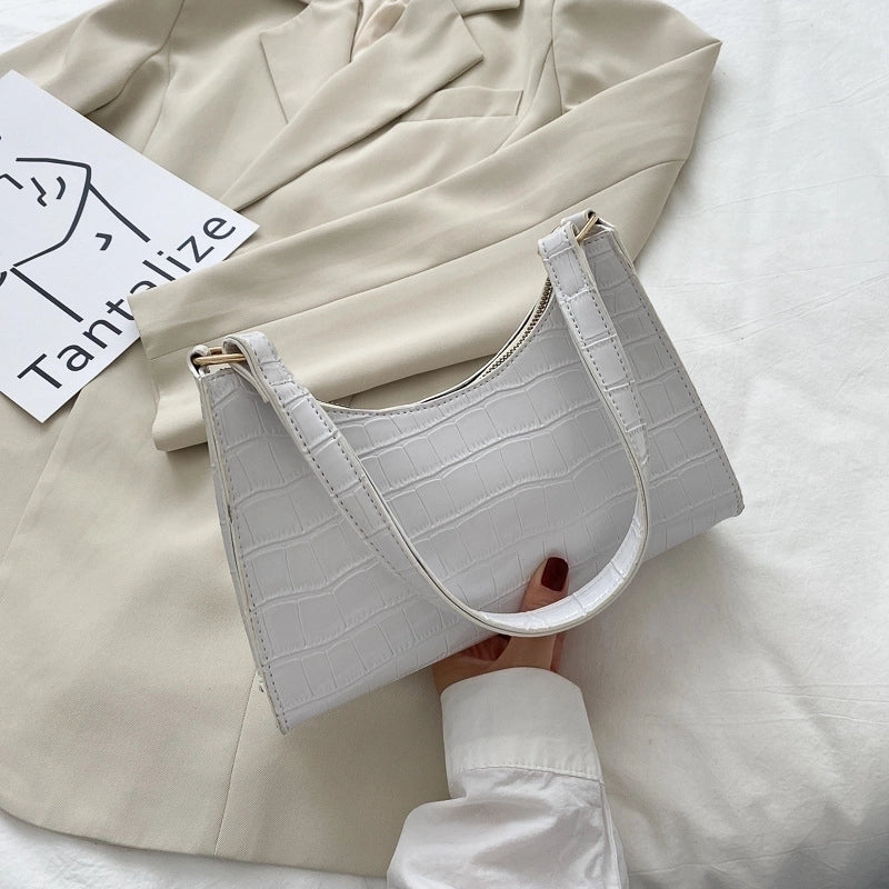 Stone Pattern Zipper Solid Color Shoulder Underarm Bag