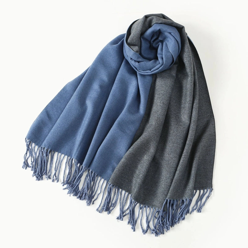 Women's Elegant Minimalist Color Block Imitation Dehaired Angora Tassel Scarf