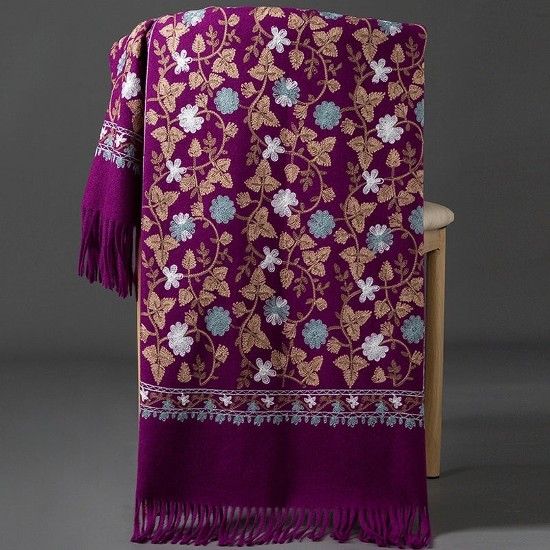 Embroidered Imitation Wool Cashmere Scarf Women's Autumn And Winter Cheongsam Air Conditioning Shawl Summer Outer Wear Multi-purpose Mother Style
