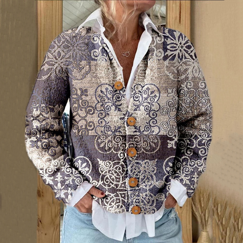 Retro Western Print Button Sweater Cardigan