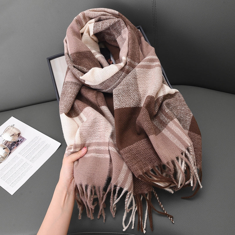 Women's Basic Plaid Polyester Scarf
