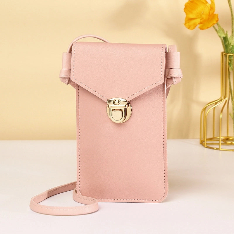 Women's Small Pu Leather Solid Color Elegant Square Lock Clasp Phone Wallets