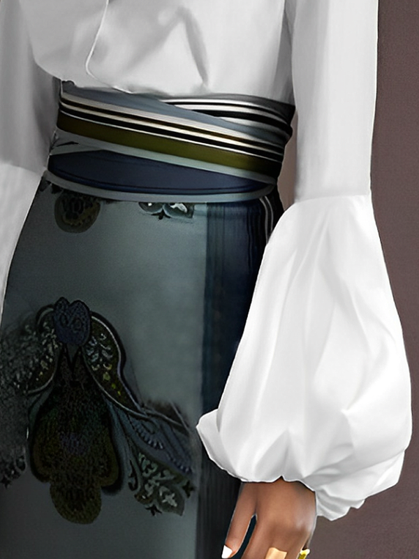 Long Sleeves Loose Buttoned Elasticity Solid Color Split-Joint Stand Collar Blouses&Shirts Tops