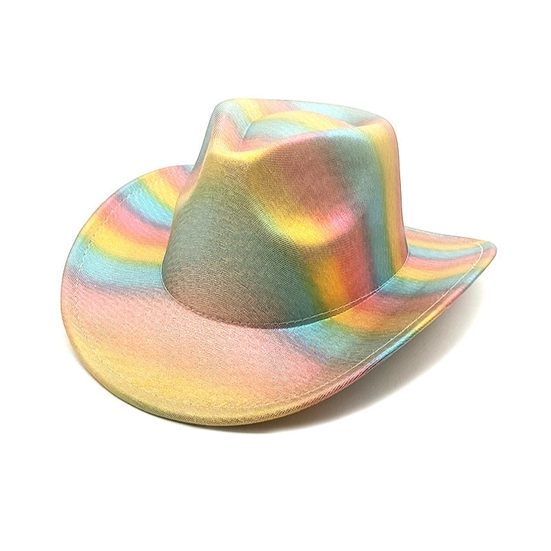 Western Rainbow Fantasy Cowboy Hat Halloween Carnival Pink Colorful Big Brim Shaped Hat Fluorescent Cowboy