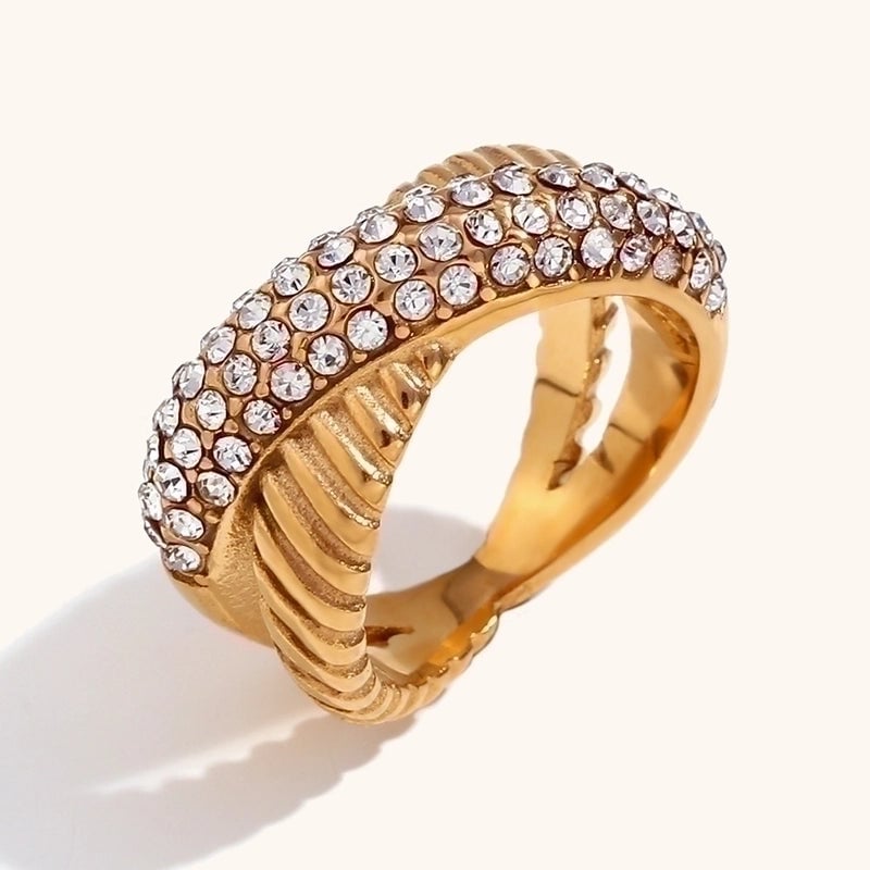 Minimalist Solid Color Stainless Steel Inlay Zircon Rings