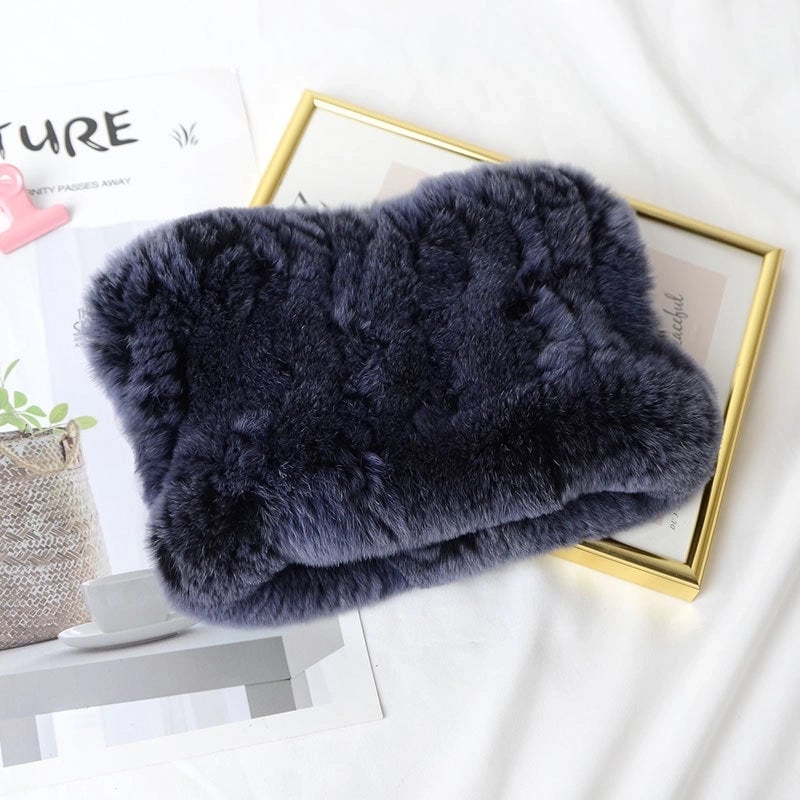 Rex Rabbit Hair Knitted Neck Neck Women's Winter Thickened Encryption Warm Fur Scarf High Elastic Headgear Headband