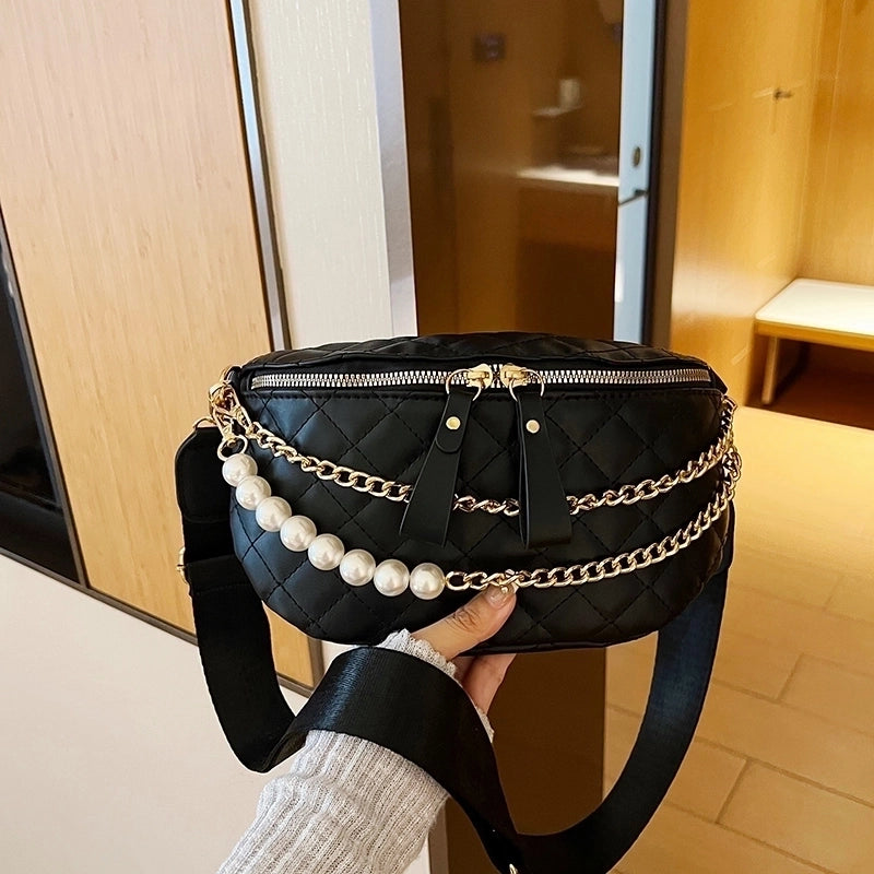 Women's Streetwear Solid Color Lingge Pu Leather Waist Bags