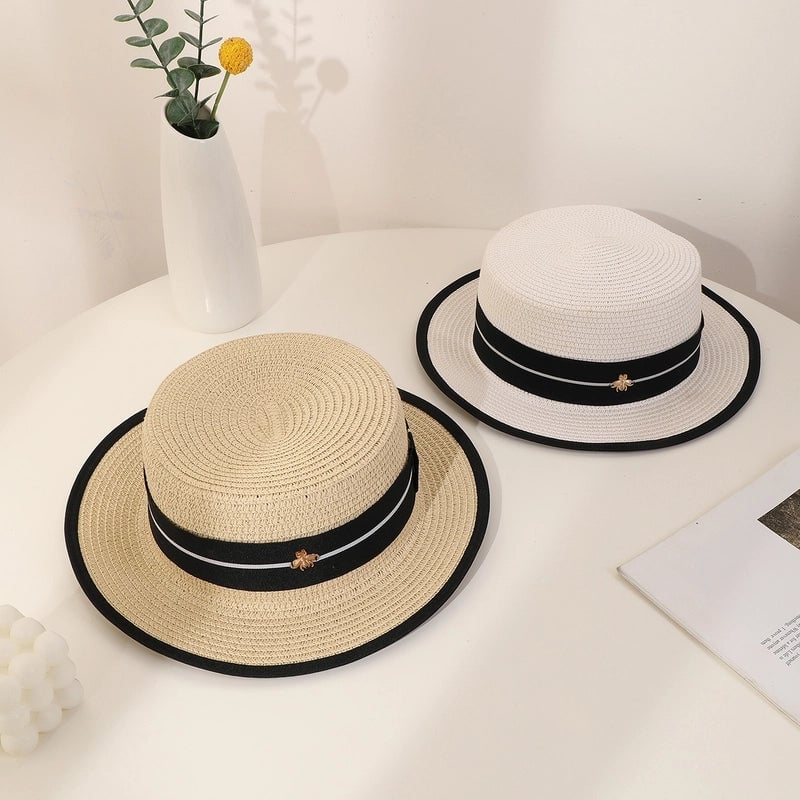 Unisex Hawaiian Vacation Solid Color Flat Eaves Straw Hat