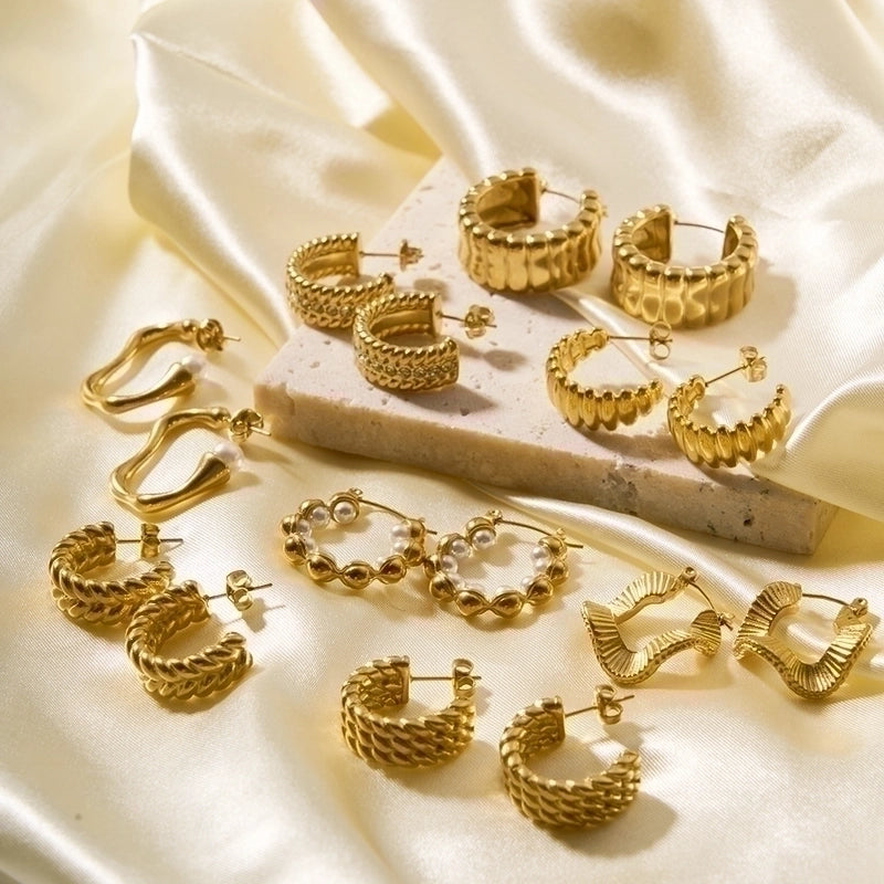 1 Pair Minimalist U Shape Plating Stainless Steel Artificial Pearls Rhinestones 18K Gold Plated Earrings