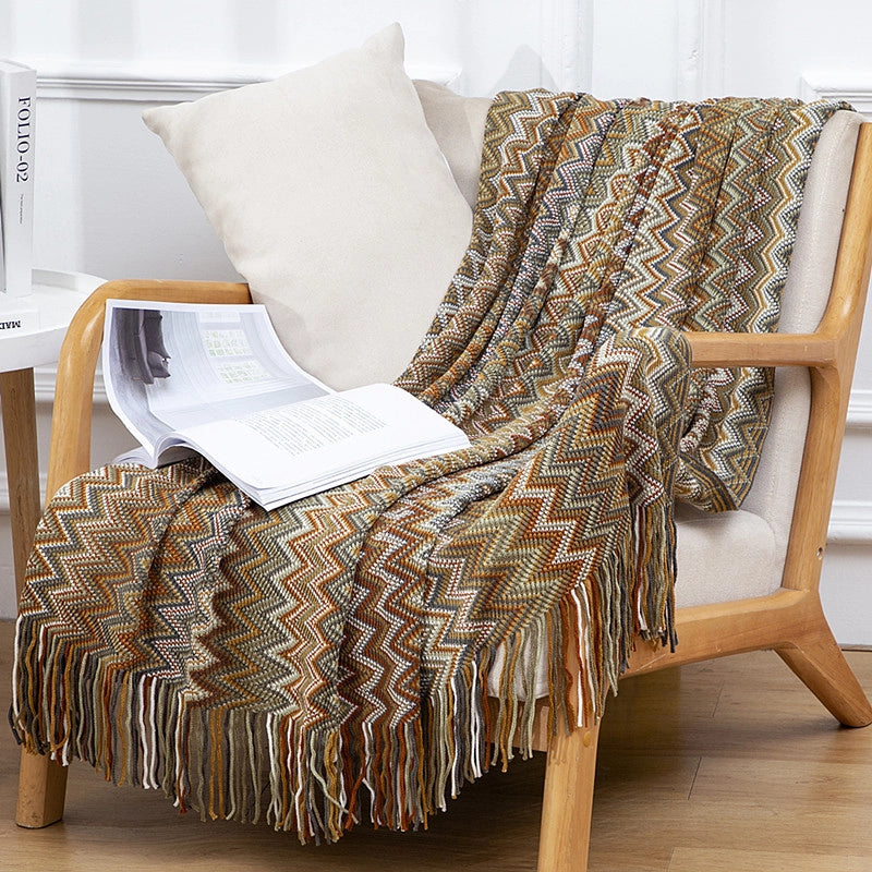 Bohemian Style Office Nap Blanket Tassel Knitted Sofa Cover Blanket Hotel Homestay Bed End Blanket Sofa Blanket