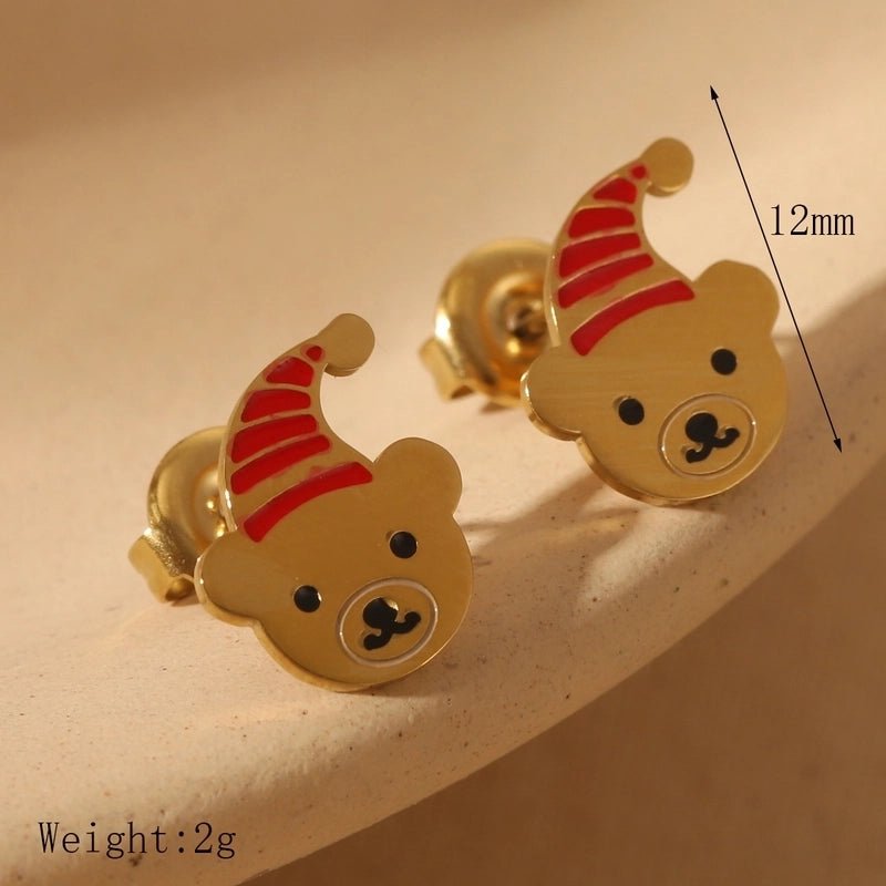 1 Pair Christmas Sweet Minimalist Santa Claus Enamel 304 Stainless Steel 14K Gold Plated Ear Studs
