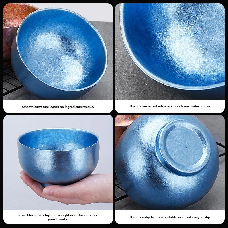 Household Large Double-layer Thickened Pure Titanium Bowl High-end Restaurant Pure Titanium Rice Bowl Tableware Outdoor Insulated Titanium Alloy Round Bowl