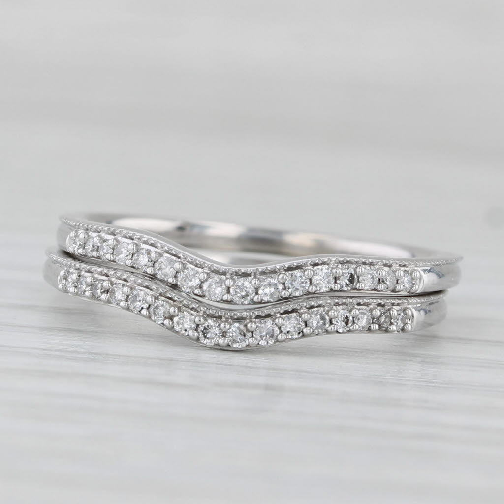 0.20ctw Diamond Wedding Bands Set of 2 Rings 10k White Gold Size 7