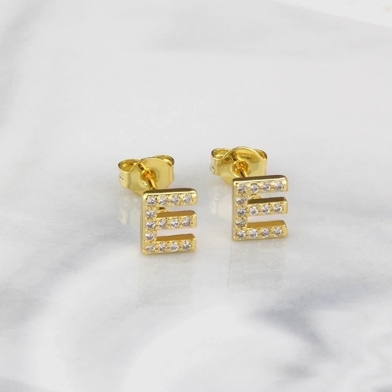 1 Pair Fashion Letter Inlay Copper Zircon Gold Plated Ear Studs