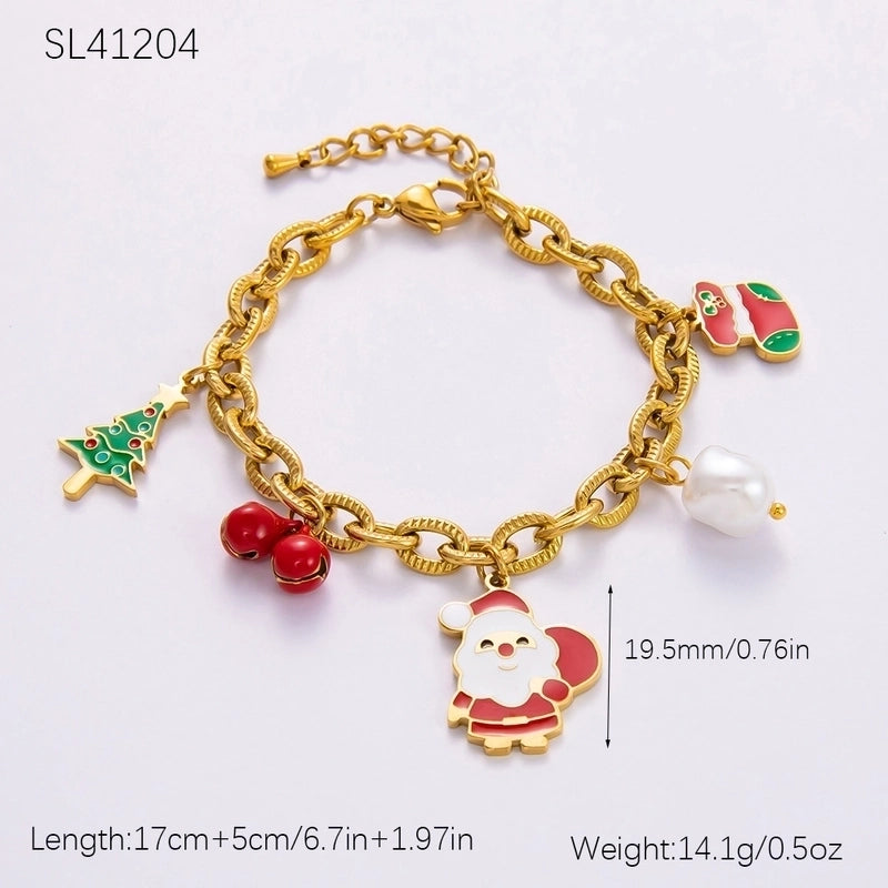 Christmas Classic Style Commute Christmas Tree Sled Elk 304 Stainless Steel Acrylic Artificial Pearls 18K Gold Plated Epoxy Plating Bracelets Earrings Necklace