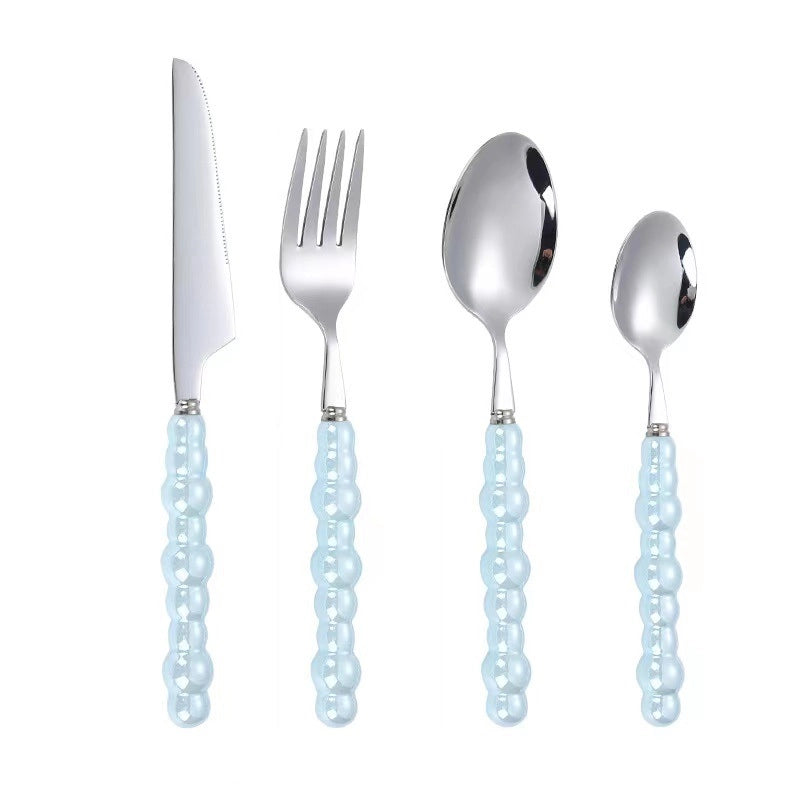 Ceramic Pearl Handle Stainless Steel Knife. Fork And Spoon Creative Light Luxury Western Food Hotel Steak Knife Dessert Spoon Tableware Suit