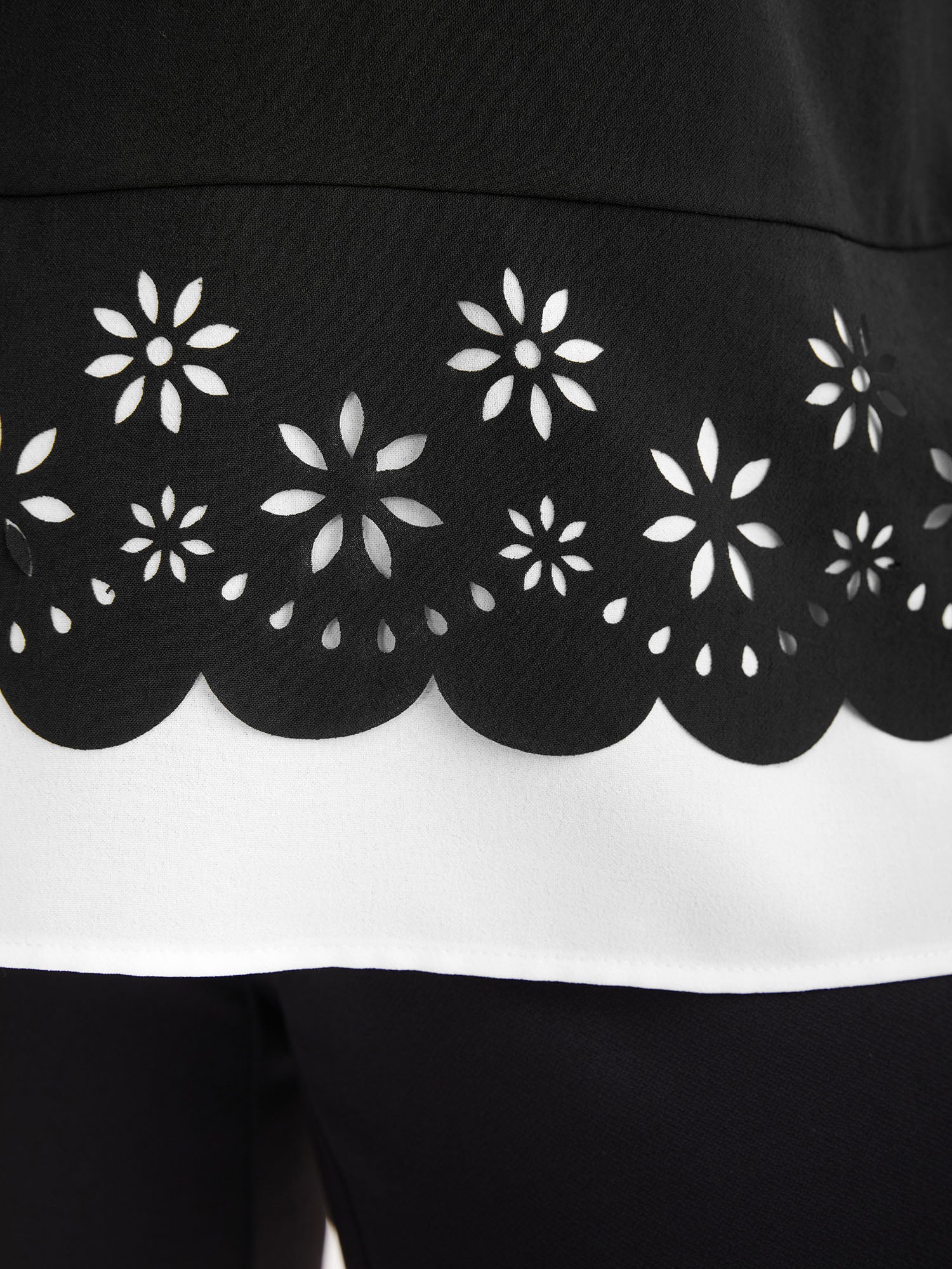 Laser Cut Patchwork Round Neck Blouse