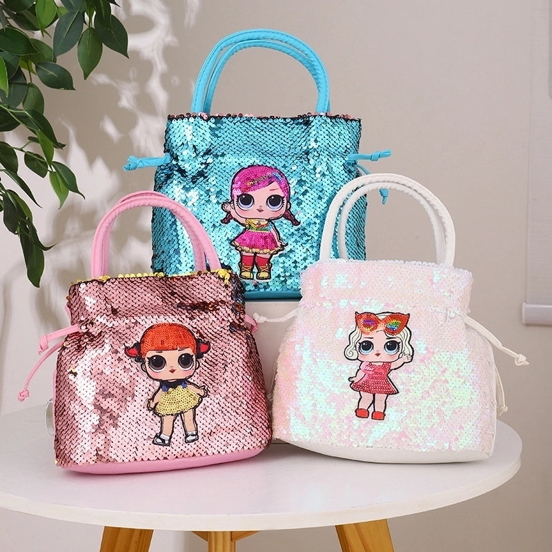 Girl's Small All Seasons Pu Leather Cartoon Cute Sequins Bucket Magnetic Buckle Handbag