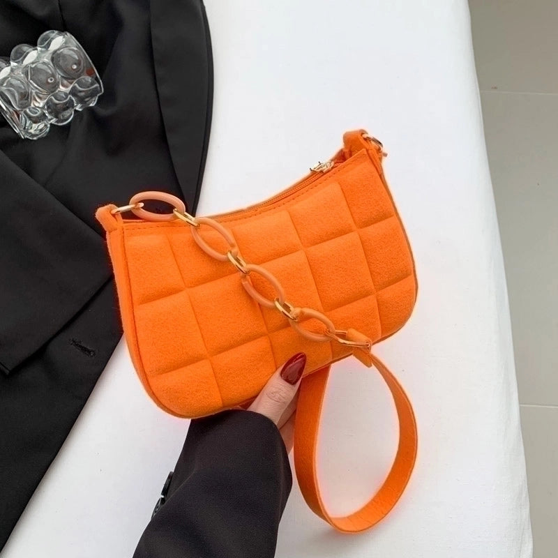 Women's Woolen Solid Color Basic Vintage Style Square Zipper Shoulder Bag Crossbody Bag
