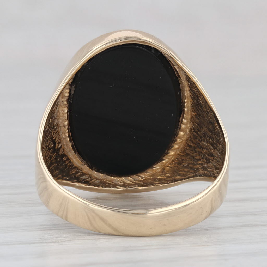 Onyx Oval Solitaire Signet Style Ring 14k Yellow Gold Size 9.75